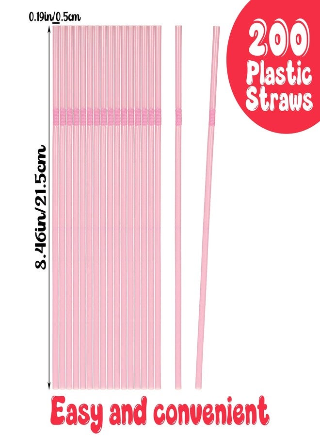 KFHENSOMR 200 Pcs Pink Straws High Flexible Plastic Straw Disposable Solid Colors Drinking Straws Bendy 8.46" X 0.19" Pink for Home Use Milk Juice Drinks - Image 2